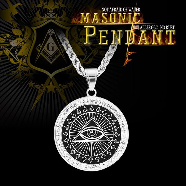 

бейер из нержавеющей стали 316l мужские iced out bling глаза злые масонские лучи hip hop ожерелья подвесками масоном панк ювелирные изделия, Silver