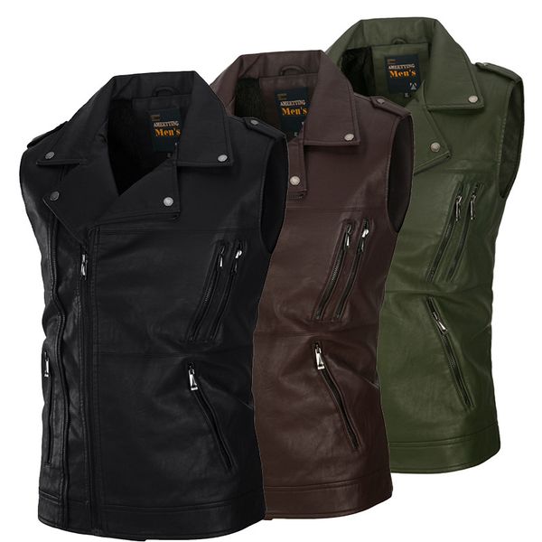 

aliexpress for washing pu leather waistcoat men sleeveless biker leather coat m883, Black