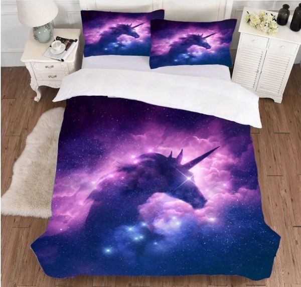 

galaxy unicorn bedding set kids girls space duvet cover 3 piece pink purple sparkly unicorn bedspread