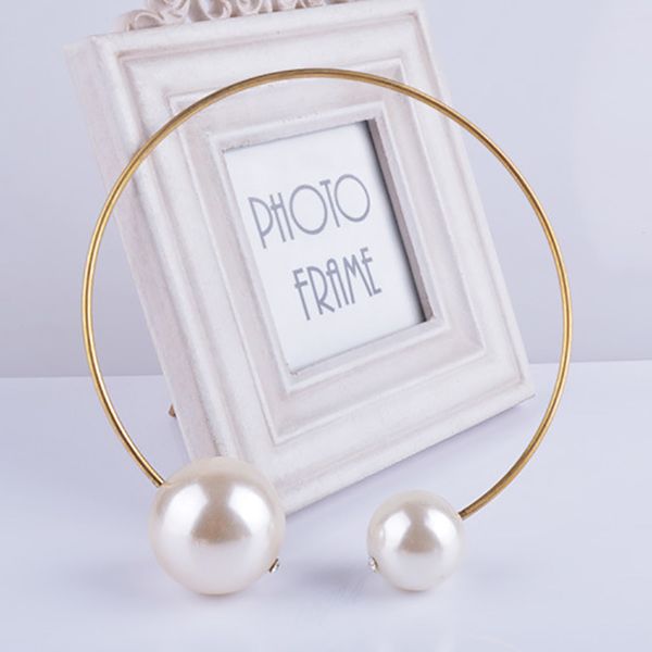 

gold color torques imitation pearl pendant necklaces double beads statement charm chokers accessories women gothic jewelry, Silver