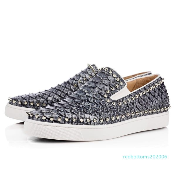 

new designer studded spikes flats shoes brand red bottoms shoes luxury mens womens party lovers genuine leather sneakers size 36-46 r06, Black