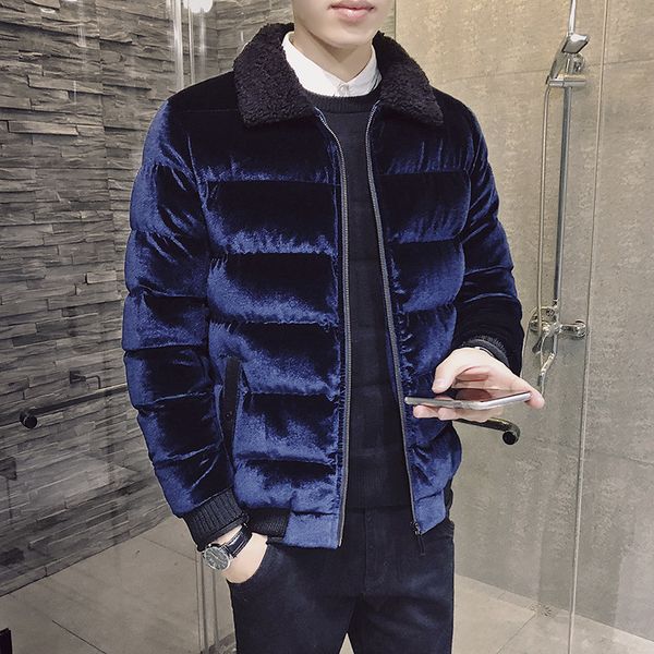 

2018 winter jacket men new fleece lapel collar parka plus size men coats casual padded men's jackets male clothing black blue