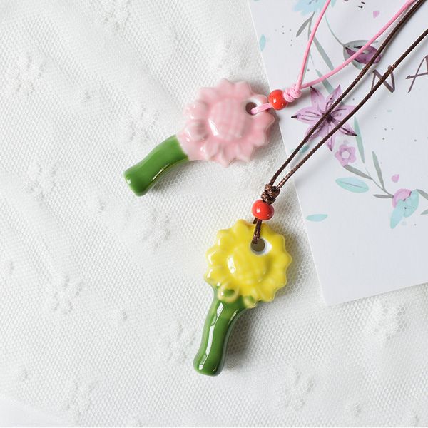 

new cute sunflower ceramic necklace simple fashion hand-woven necklace cartoon whistle necklace, Black