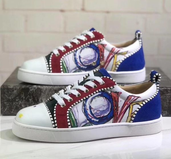 

2019 full packet design red bottom sneaker for mens women trainers seavaste orlato men's flat junior print genuine leather t07, Black