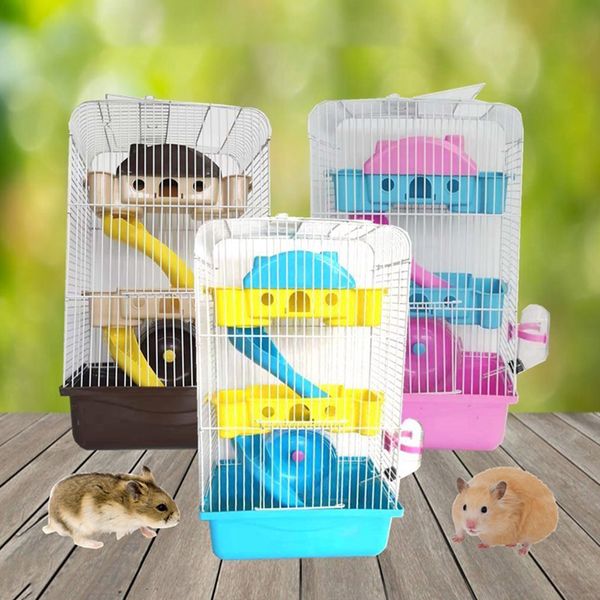 

3 layers heighten villa shape pet cage with running wheel feeding bowl for hamster
