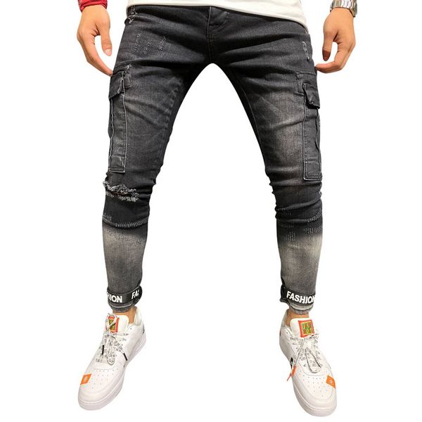 

2019 new men's autumn winter slim casual running jeans black hole boys cowboy mens sports fitness pants, Blue
