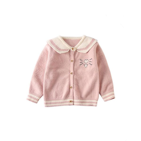 

princess girls sweaters 2019 fashion kids clothes cartoon cat collar long sleeve single-breasted cardigan sweater, Blue