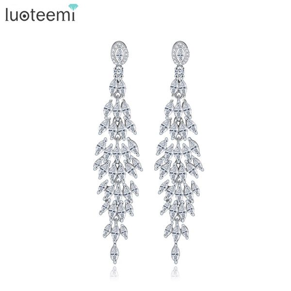 

luoteemi new christmas gift jewelry long tear drop cz crystal earrings white gold-color vintage love jewelry for women wedding, Silver