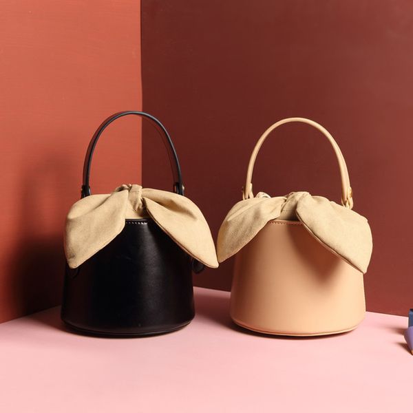 

new small group design leather women's bag bucket bag women's new bow single shoulder messenger handbag