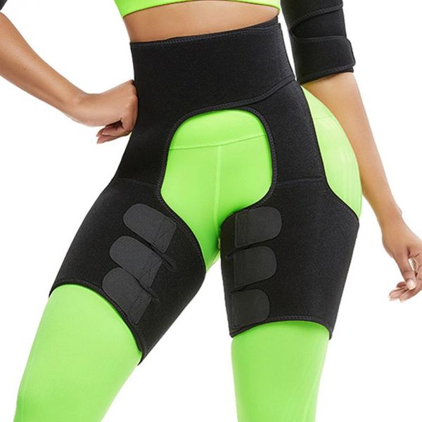 

fdbro leg waist belt thigh trimmer sweat band slimmer weight loss neoprene gym workout corset firm legs strap black, Black;gray
