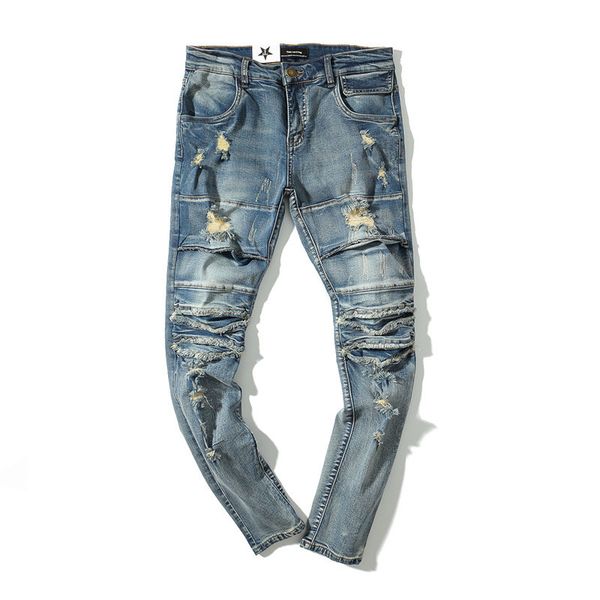 

mens clothes fashion distressed ripped slim stretch denim luxury style jeans long pants for men, Blue