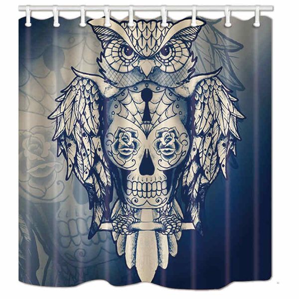 2019 Vintage Owl On Sugar Skull Shower Curtain Halloween