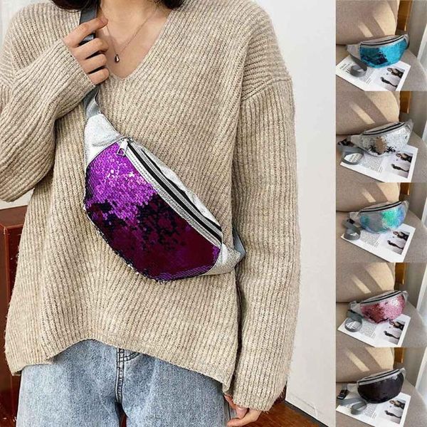 

women's sequin waist bag new fashion shoulder crossbody bag simple chest diagonal cross laser sequin diagonal cross