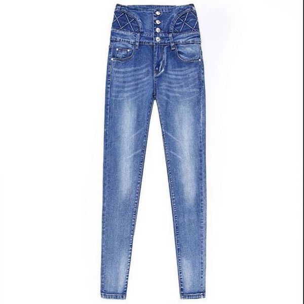 

2020 new fashion popular ladies jean fat mm pants high waist 3 colour 1056, Blue