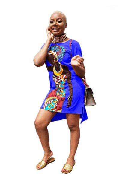 

african girl printed casual loose short sleeved crew neck t shirt dresses fashion women dresses designer women dresses, Black;gray