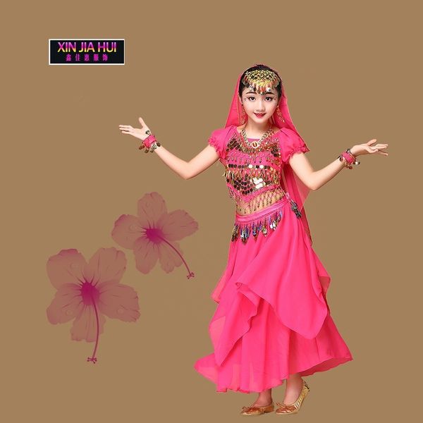 

new pattern children india belly dance show clothing kindergarten six one festival performance suit child costume kids, Black;red