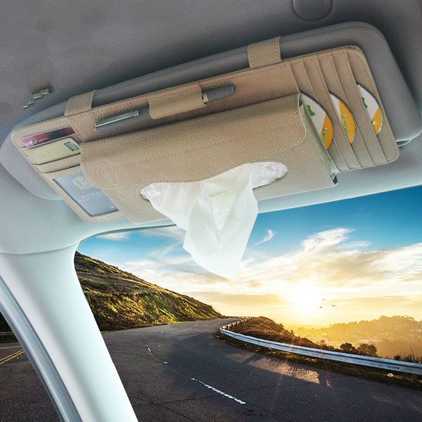 

car-mounted paper towel box kraft leather multi-functional sunshade board hanging paper towel clip cd clip carton and automo