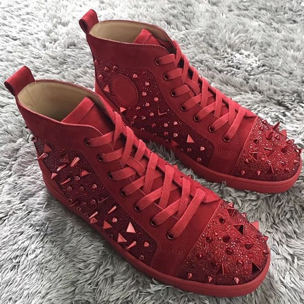 

with box] 2019 new design high red bottom sneakers men women casual luxury spikes and rhinestones red sole -- dress party wedding 47, Black