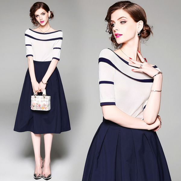 

women sets knitted half sleeve blouse pleated skirt two pieces clothes elegant skirts party 2019 summer office ladies suits, White