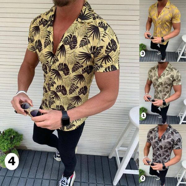 

2019 summer new casual men floral print turn-down collar short sleeve muscle tee hawaiian male printed shirt fashion 3xl, White;black