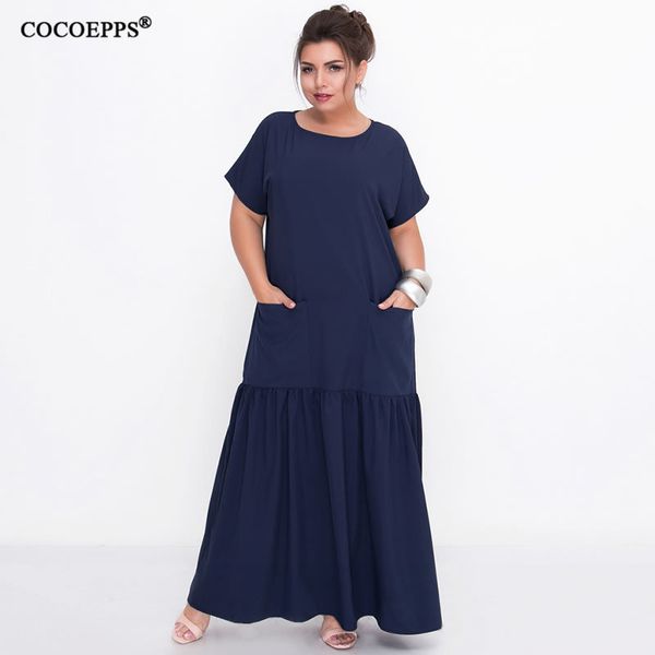 

l-6xl 2019 summer long dress women large size loose elegant maxi dress casual plus size women clothing party floor length dress, Black;gray