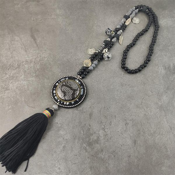 

богемный этнический стиль бохо кисточкой кулон ожерелье старинные бохо ретро цепи ожерелье леопард кулон женщины ювелирные изделия, Silver