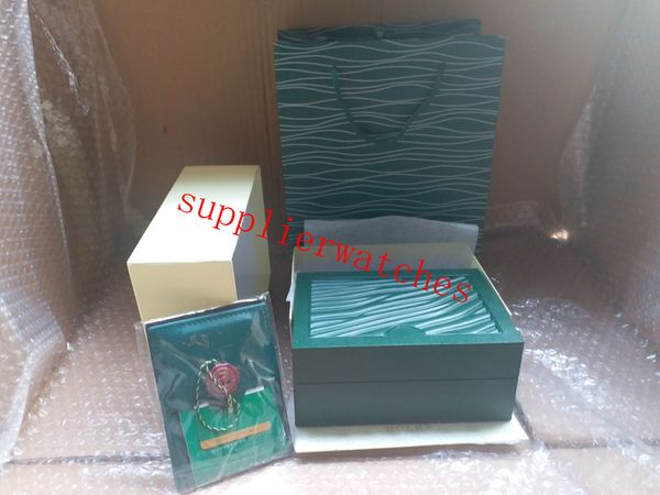 

new style brand green watch original wood box papers gift watches boxes leather bag card for rolex box 116660 116600 watch box. 65874, Black;blue