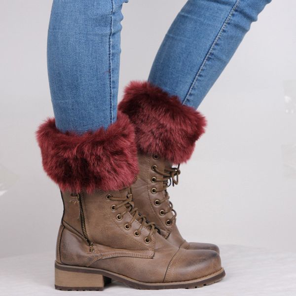 

womens winter knitted boot cuffs fur knit ers boot socks legs warmers, Black;white