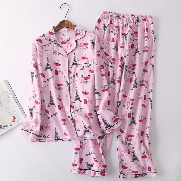 

100% cotton pyjamas women pajamas sets autumn brushed winter warm cute cartoon sleepwear pijamas mujer pyjamas womens clothing, Blue;gray
