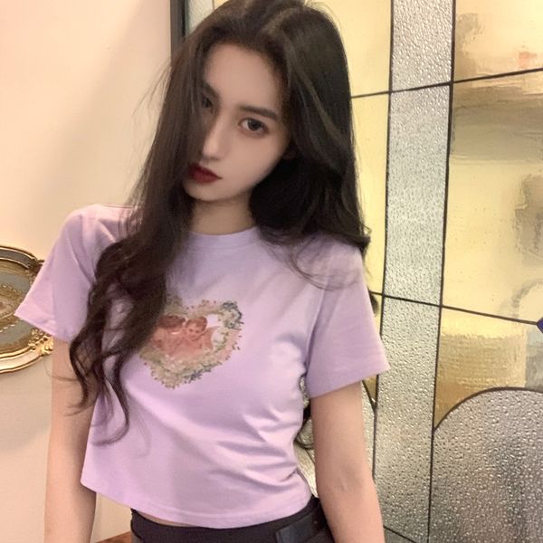 

short-sleeved t-shirt women's summer clothes coat t-shirt 2020 angel printing short ins super slim and versatile, White