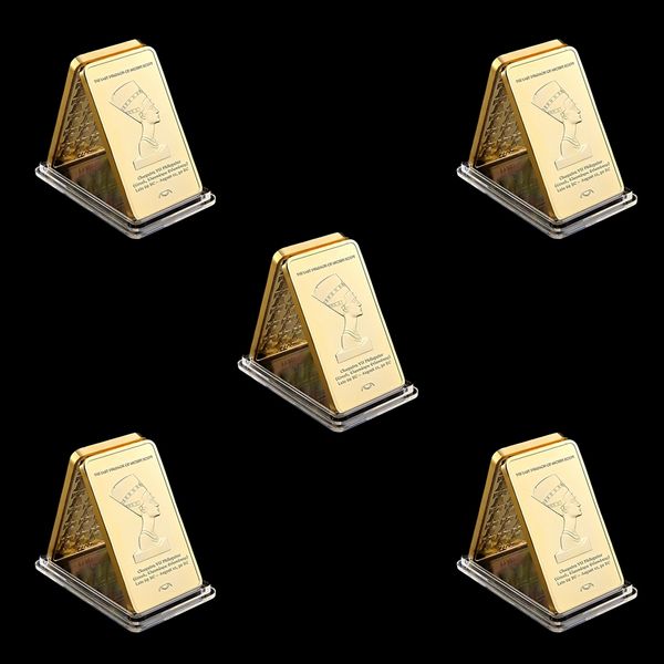 

5pcs gold bullion egypt queen cleopatra vii philopator pyramid 1 troy oz 999/1000 gold bars 50*28*3mm coins collectibles