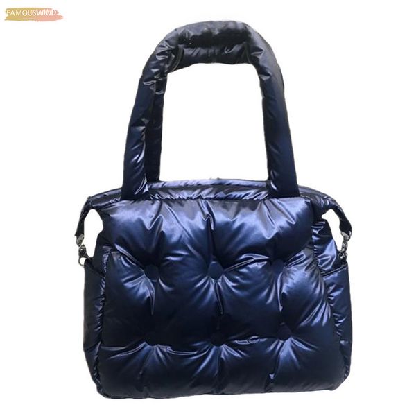 

2020 zipper winter bags space pad cotton feather down single shoulder bags padding solid tote casual women bucket messenger bag