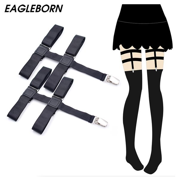 

eagleborn women's stockings anti-slip garter metal clip black color 4 clips, Black;white