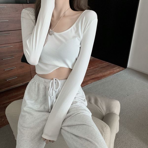 

women dreses2020 autumn new korean-style slim-fit all-match short v-neck bottoming shirt thin long-sleeved t-shirt women, White