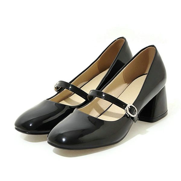

2020 fashion mary jane shoes women mid heel pumps female buckle strap square toe dress shoes women spring summer pumps, Black