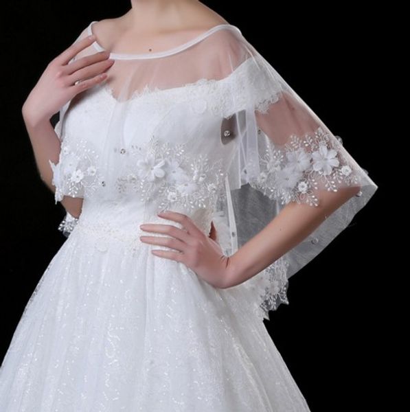 

style bride shawl lace diamond cloak wraps jackets wedding dress accessories, White