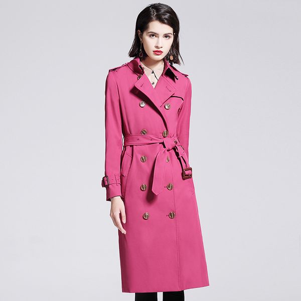 

high-end quality women's trench coat 2019 fall england style double-breasted belt windbreaker coat women's elegant overcoat a676, Tan;black