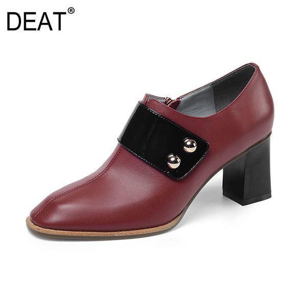 

deat] 2020 square toe mixed colors temperament pu leather single high heels shoes women new spring autumn fashion tide 10f431, Black