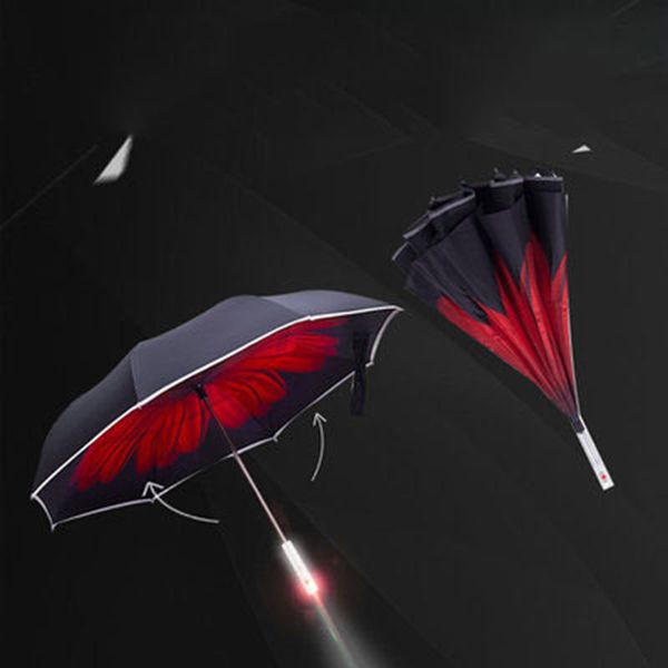 

good colorful led umbrella waterproof luminous reverse umbrella double-layer led stick warning night handle straight sos umbrella