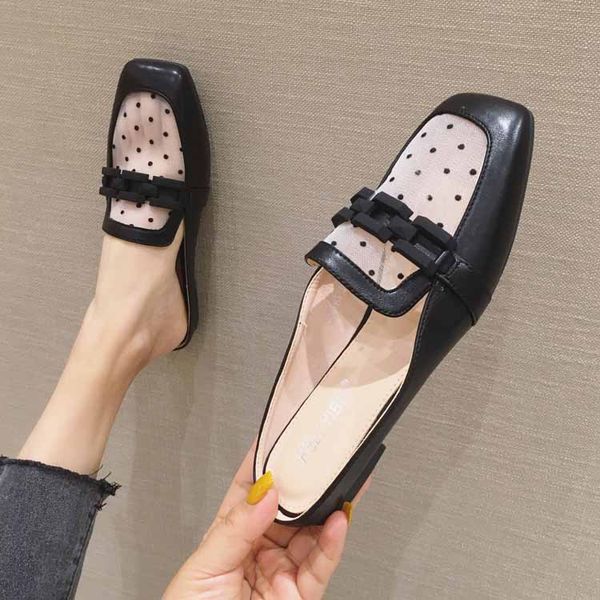 

shoes woman 2020 womens slippers outdoor low cover toe big size shallow pantofle slides new square summer flat, Black