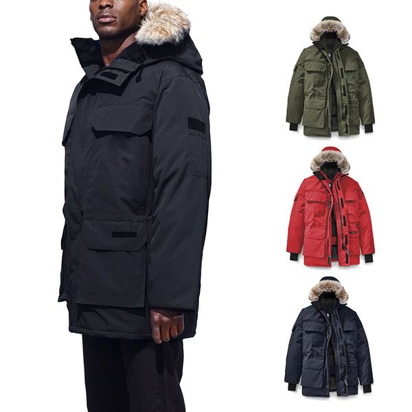

classic style canada down jacket for men coat degrees daunenjacke men expedition parka feather jacket fur collar for antarctica doudoune, Black