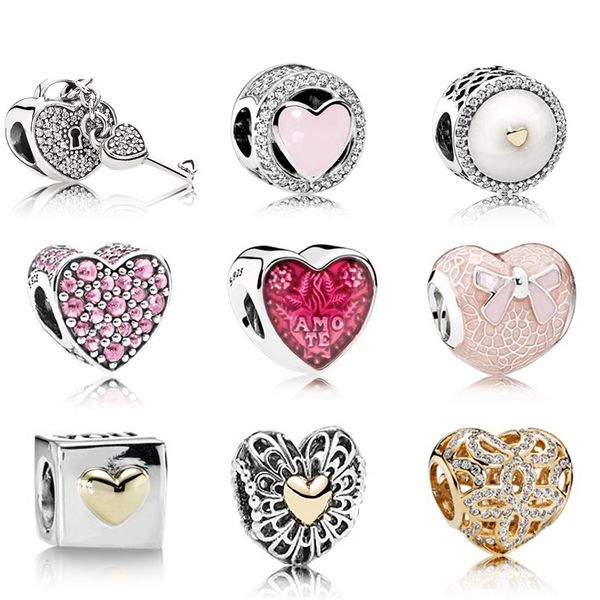 

new 100% genuine 925 sterling silver pandora heart lock beads clear cz charm bead fit bracelet diy bracelet the factory wholesale, Black