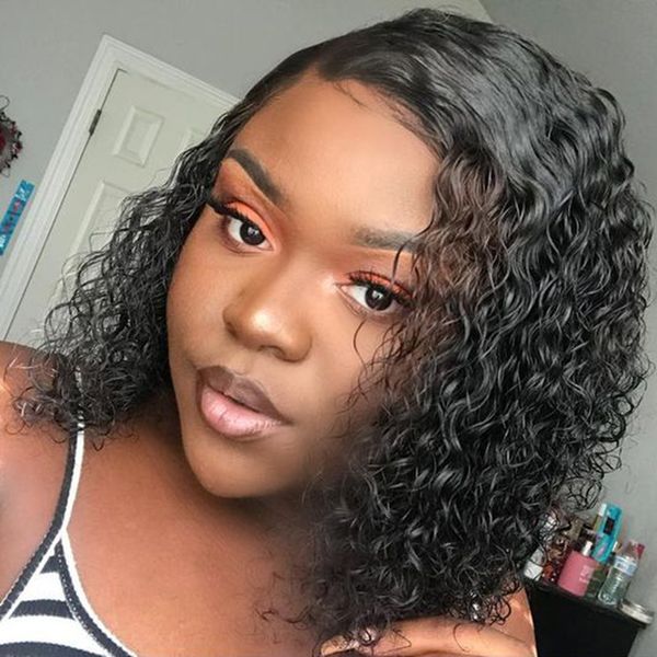 African American Short Curly Wigs Human Virgin Hair Curly Lace