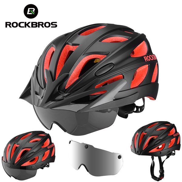 

rockbros bike helmet magnetic goggles bicycle helmet men women cycling helmets with uv sun lens visor brim mtb safety protect