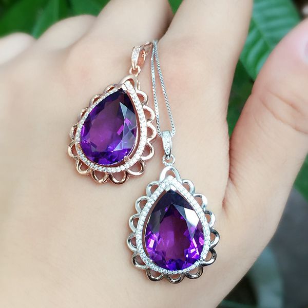 

meibapj]real natural amethyst large pendant necklace with certificate 925 pure silver fine jewelry for women