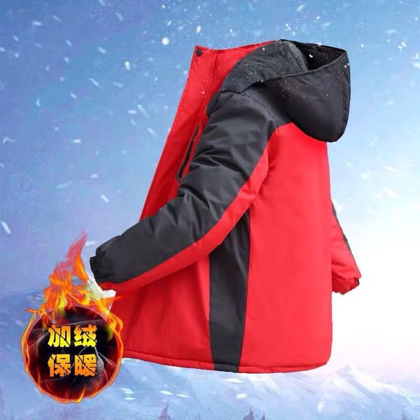 

autumn and winter outdoor hooded raincoat jacket men's women's couple's plus-sized thick liner wind-resistant waterproof coat, Blue;black