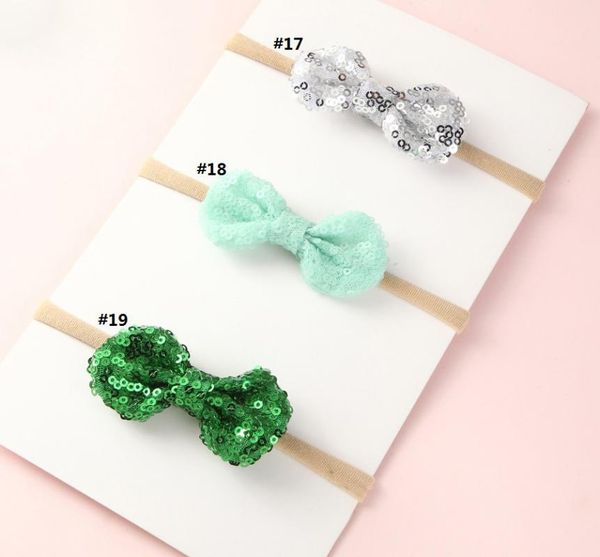 

girls handmade sequin bow headband,christmas red green color sequin hair bow with nylon headband kids hair accessories 50pc/lot, Slivery;white