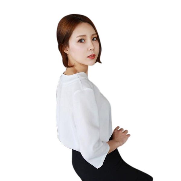 

women fashion loose chiffon v-neck casual office shirt blouse, White