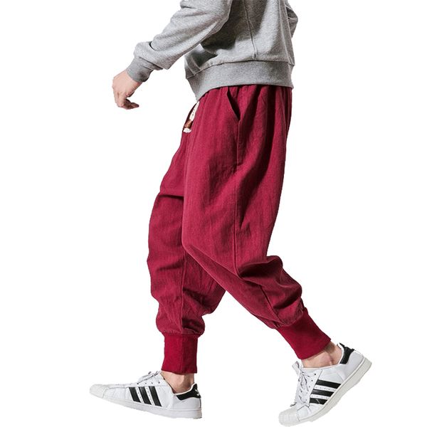 

2020 мужчина шаровар японских casual cotton льняной сплошной люди брюки jogger штаны китайского стиль sweatpants, Black