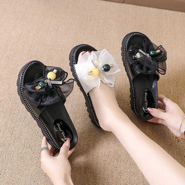 

med shoes flower slippers women summer pantofle platform slides soft 2020 flat rubber fashion pu fabric, Black